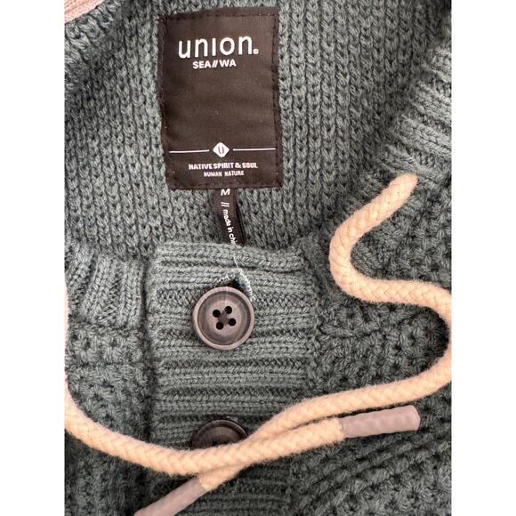 NEW UNION SEA//WA Men's Green Textured Knit Pullover Hoodie Size M - Picture 3 of 6
